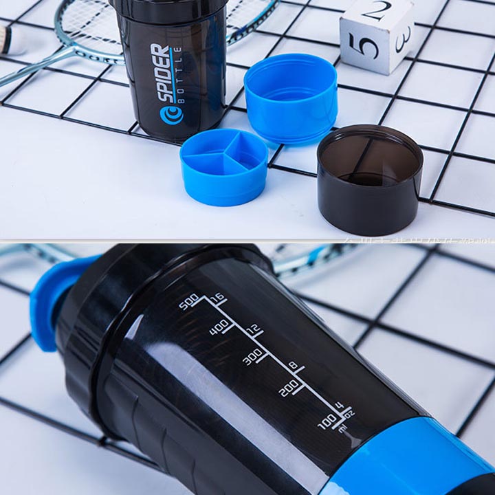 Bình Lắc Spider Tập Gym 3 Ngăn Tiện Dụng 500Ml