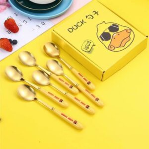 Bộ 6 Thìa Muỗng Vàng Happy Duck Vịt Vàng Cán Dài Full Box