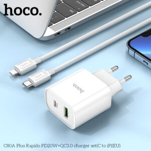 Bộ Sạc Nhanh Hoco C80A Plus PD20W + QC3.0 Type-C To IP Dây Dài 1m