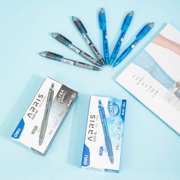 Bút Mực Gel Bấm Deli G08 Màu Xanh Ngòi 0.5mm