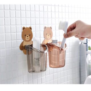 Cốc Đựng Bàn Chải Kem Đánh Răng Hình Gấu Kèm Miếng Dán Tường