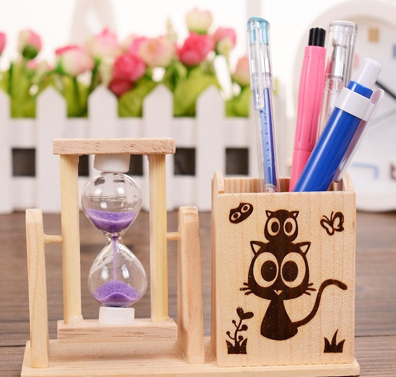 Đồng Hồ Cát Kèm Hộp Đựng Bút Bằng Gỗ Đồng Hồ Cát Kèm Hộp Đựng Bút Bằng Gỗ