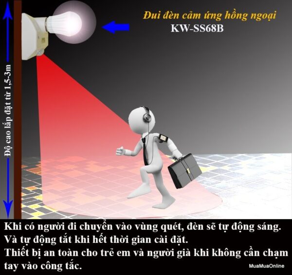 Đui Đèn Cảm Ứng Hồng Ngoại Kawasan KW-SS68B Cao Cấp