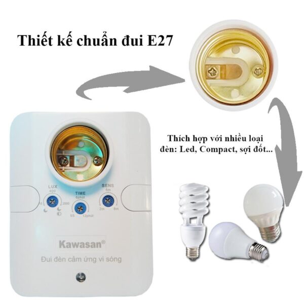 Đui Đèn Kawasan RS686C Cảm Ứng Vi Sóng Siêu Nhạy