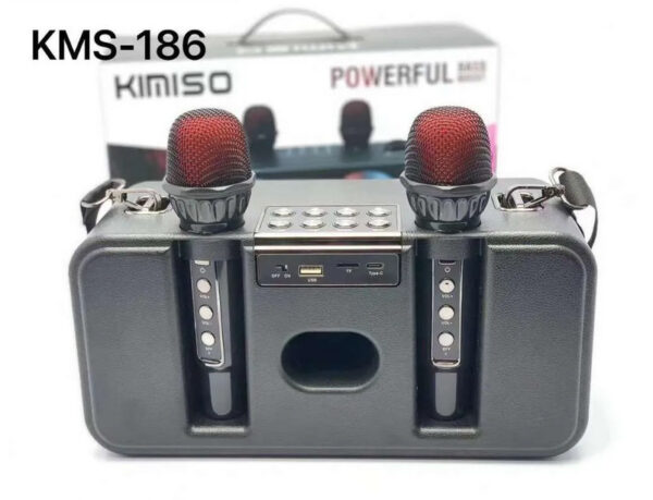 Loa Karaoke Bluetooth Kimiso Powerful KMS-186 Bass Mạnh Âm Thanh Lớn Hát Hay Có Led Kèm 2 Micro