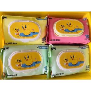 Xô 10 Khăn Giấy Ướt Phú Đạt Vịt Vàng 120 Tờ Không Mùi Tặng Kèm Xô