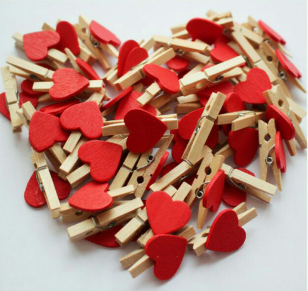 Combo 10 Kẹp Gỗ Hình Trái Tim Màu Đỏ