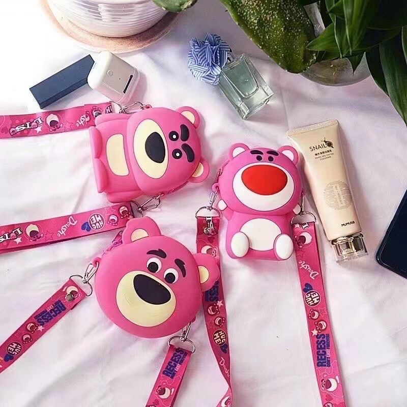 Túi Đeo Chéo Silicon Hình Gấu Hồng Lotso