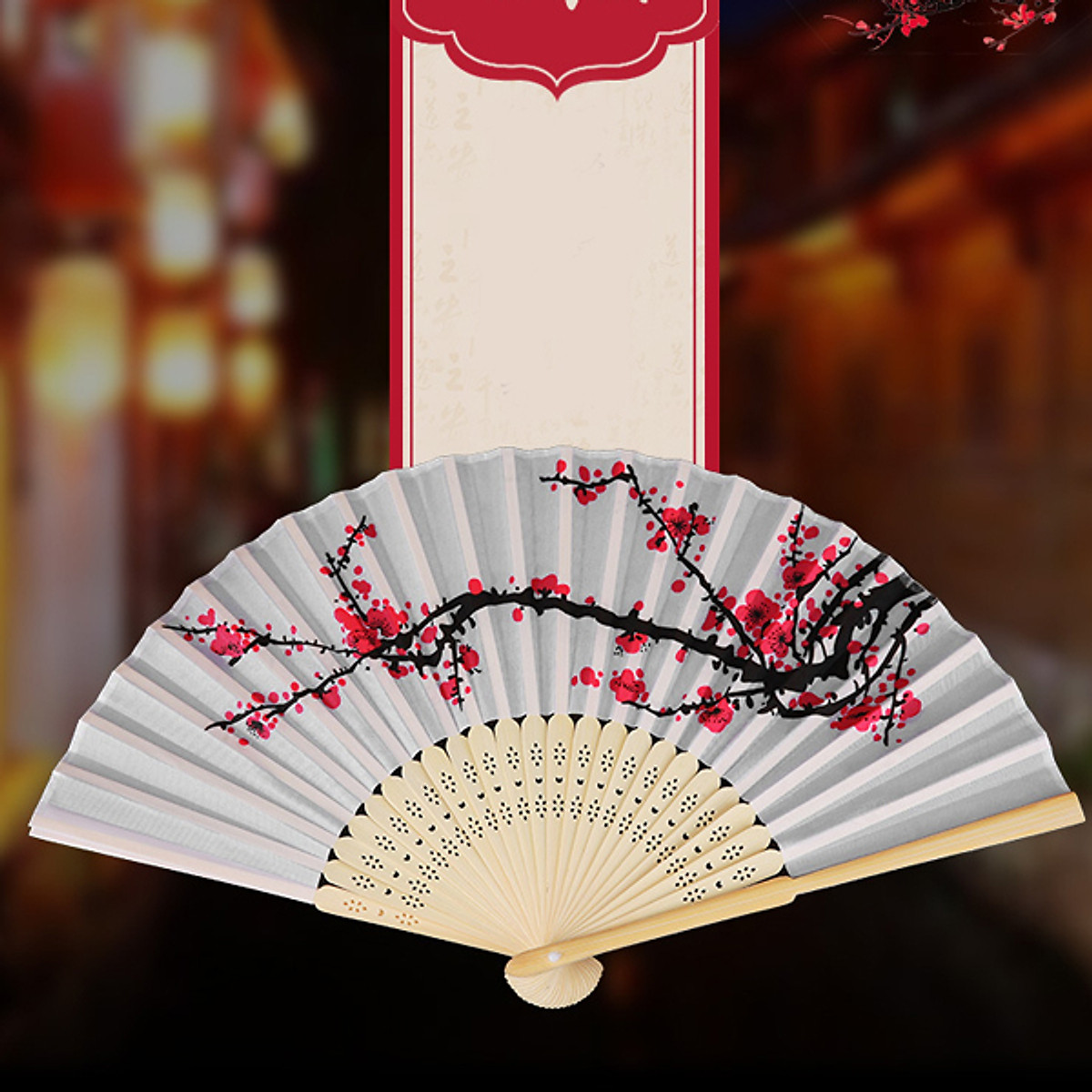 Quạt Xếp In Hoạ Tiết Hoa Anh Đào