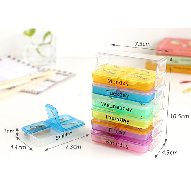 Hộp Đựng Thuốc 7 Ngày Có Thể Tháo Rời (Mỗi Ngày 4 Ngăn) Hộp Đựng Thuốc 7 Ngày Có Thể Tháo Rời (Mỗi Ngày 4 Ngăn)