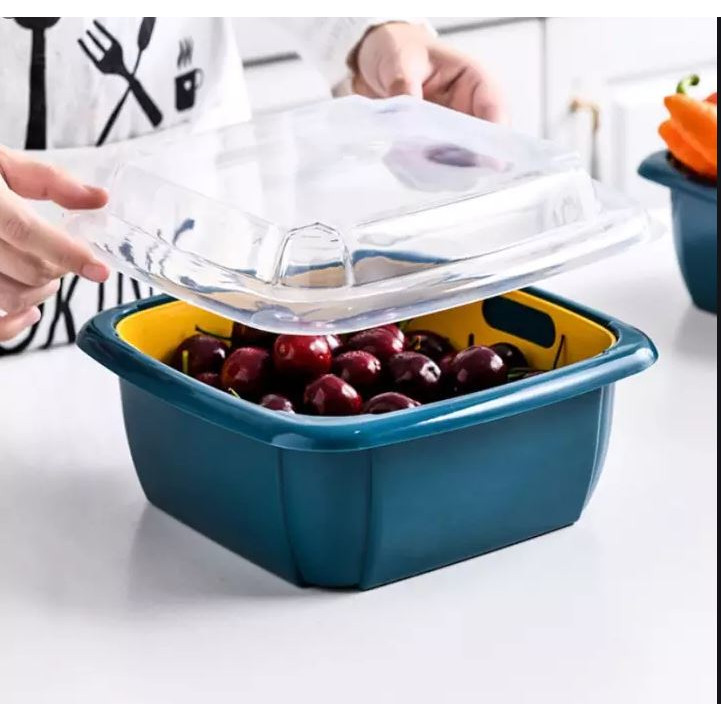 Bộ Rổ Nhựa Kèm Thau Có Nắp Liên Kết Tiện Dụng(Rổ Có Đế Thoát Nước)