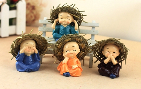 Bộ Tượng 4 Chú Tiểu Đội Nón Rơm 4 Không Cao Cấp
