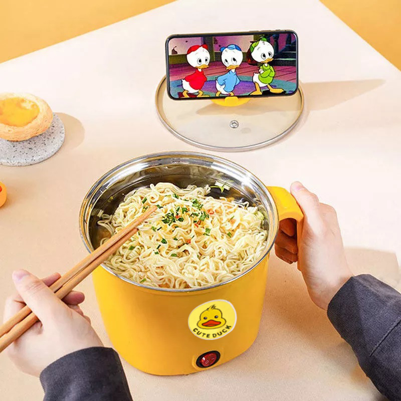 Ca Nấu Mì Có Khay Hấp 1.8L 600W Hình Vịt Vàng Cute Duck Ca Nấu Mì Có Khay Hấp 1.8L 600W Hình Vịt Vàng Cute Duck