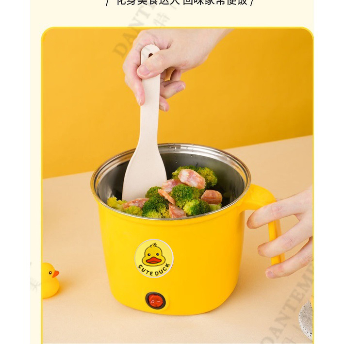 Ca Nấu Mì Có Khay Hấp 1.8L 600W Hình Vịt Vàng Cute Duck Ca Nấu Mì Có Khay Hấp 1.8L 600W Hình Vịt Vàng Cute Duck