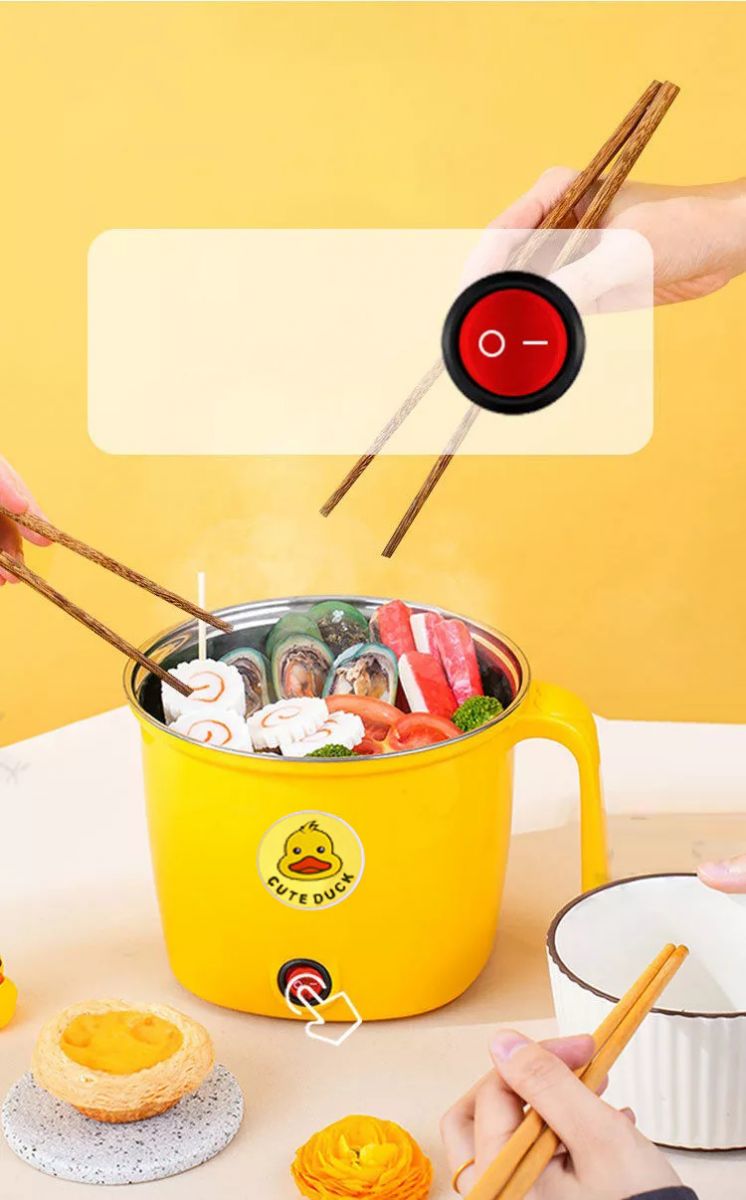 Ca Nấu Mì Có Khay Hấp 1.8L 600W Hình Vịt Vàng Cute Duck Ca Nấu Mì Có Khay Hấp 1.8L 600W Hình Vịt Vàng Cute Duck