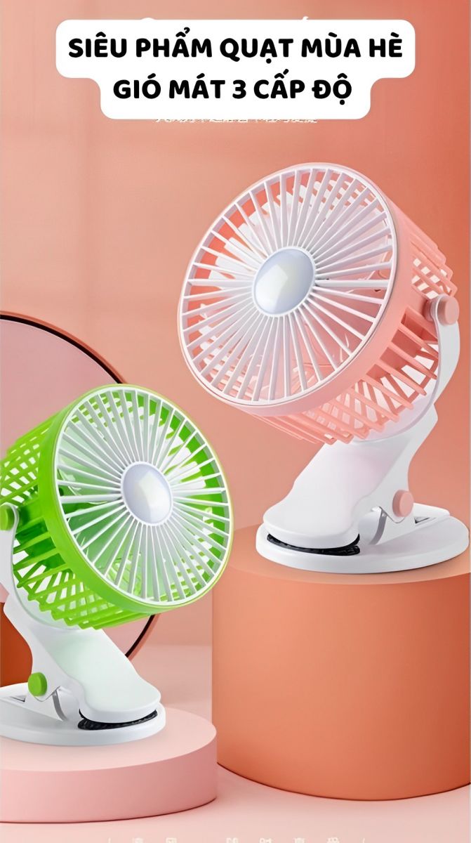 Quạt Cầm Tay Mini Kẹp Bàn Kesijar K6 Pin Tích Điện Vừa Quạt Vừa Đèn Chiếu Sáng Size Lớn (Cái)