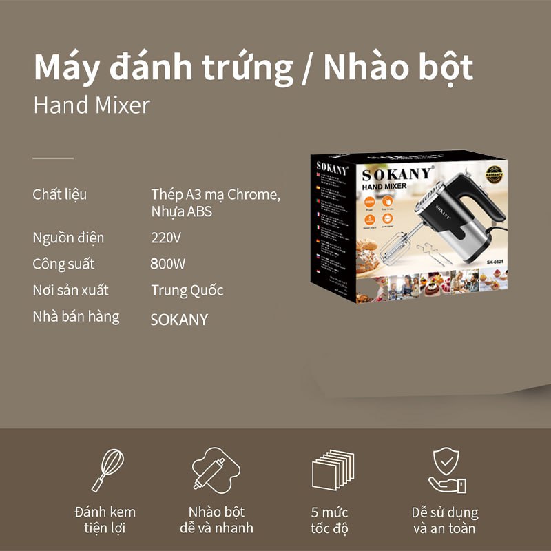 Máy Đánh Trứng Cầm Tay Sokany 800W Sk-6621 Máy Đánh Trứng Cầm Tay Sokany 800W Sk-6621