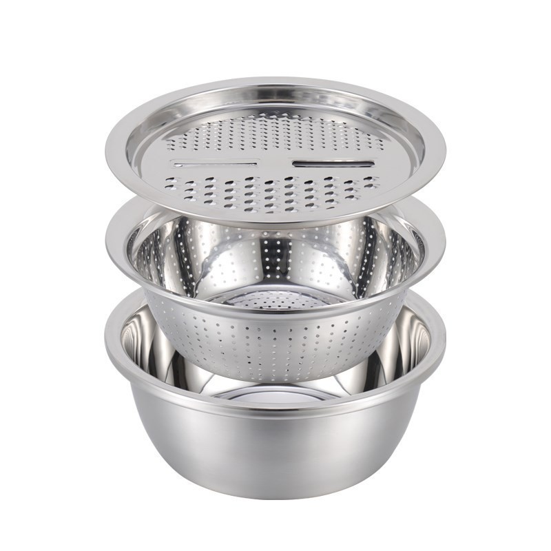Rổ Bằng Inox 3In1 Gồm Nạo, Thái, Cắt Rau Củ Quả, Dùng Để Đựng, Rửa, Nấu Ăn (T80)
