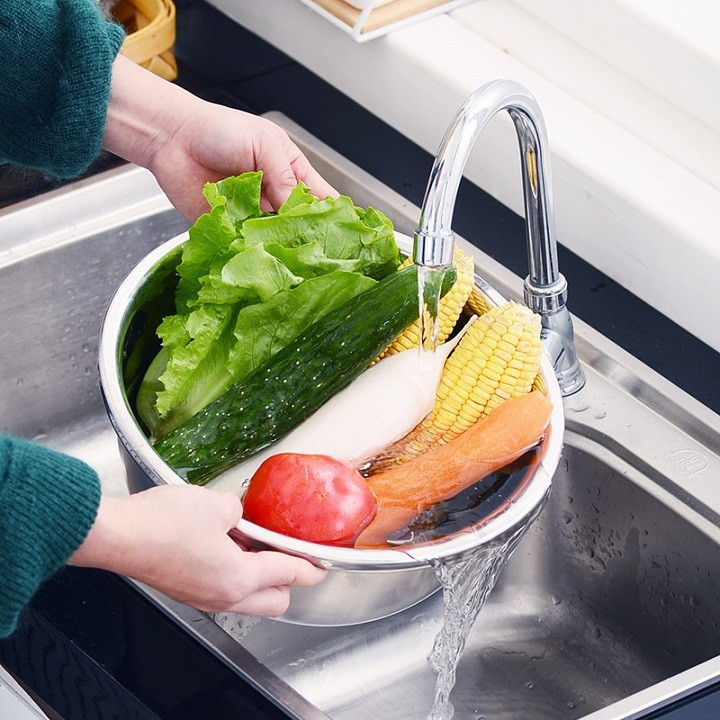Rổ Bằng Inox 3In1 Gồm Nạo, Thái, Cắt Rau Củ Quả, Dùng Để Đựng, Rửa, Nấu Ăn (T80)