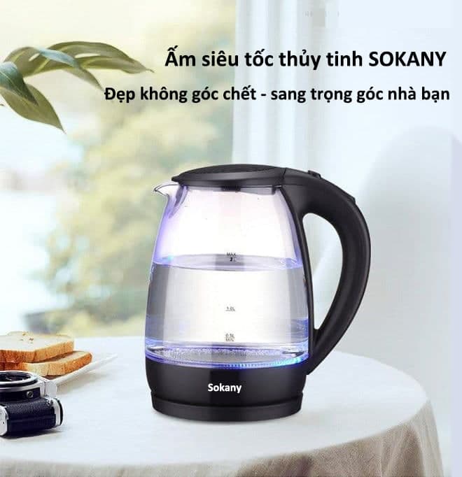 Ấm Siêu Tốc Thủy Tinh Sokany 322 2 Lít