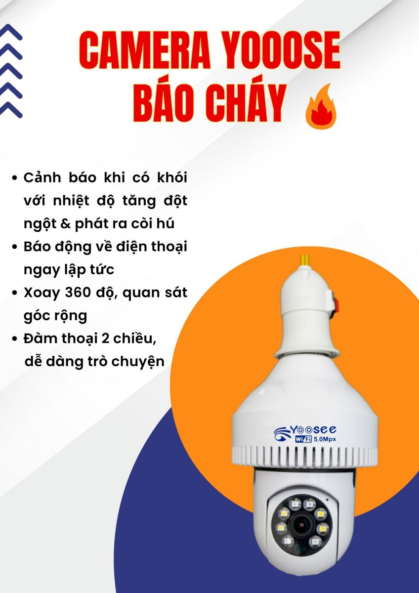 Camera Yoosee Báo Khói, Báo Cháy, Dạng Chuôi Bóng Đèn, Kết Nối Wifi, Xoay 360, Xem Đêm Có Màu