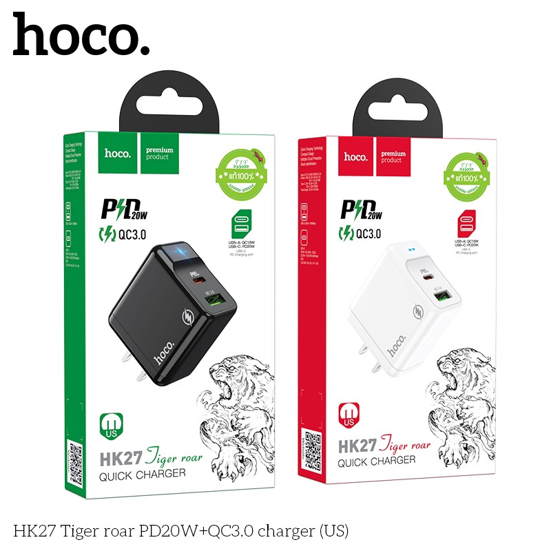 Cóc Sạc Nhanh Hk27 Pd20W + Qc 3.0 Hàng Chính Hãng Hoco