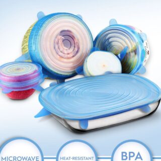 Bộ 6 Nắp Đậy Silicon Bọc Thực Phẩm, Hộp Thức ăn, Chai Nhựa Chuyên Dụng