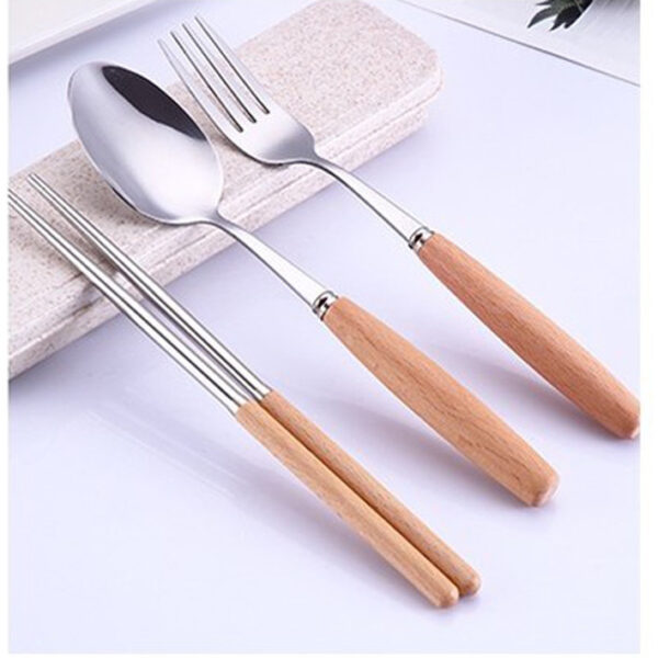 Bộ Đũa Muỗng Nĩa Lúa Mạch Cán Gỗ
