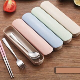 Bộ Muỗng Đũa Nĩa Inox Lúa Mạch Có Hộp Đựng Tiện Lợi