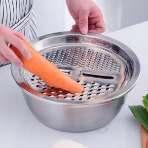 Bộ Thau, Rổ, Nạo Bào Cắt Rau Củ 3 Món Inox Tiện Lợi