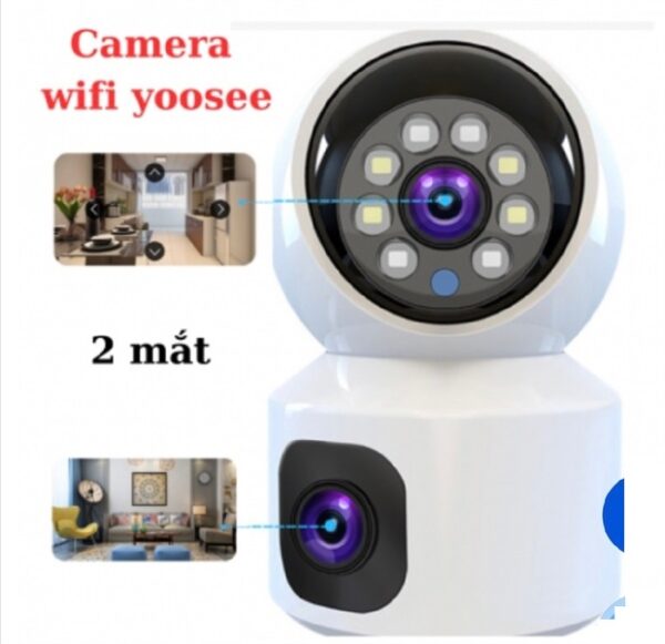 Camera Yoosee IP 2 Mắt Trong Nhà Xem 2 Màn Hình Cùng Lúc Độ Phân Giải 2K, Xoay 360 Độ, Xem Đêm Có Màu, Hỗ Trợ Đàm Thoại 2 Chiều