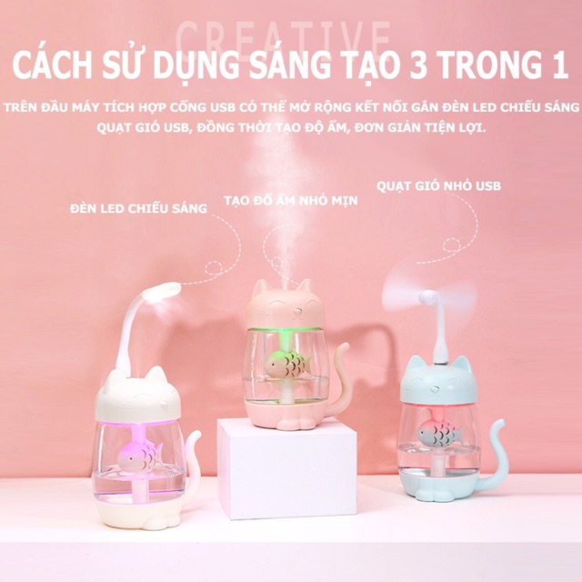 Máy Tạo Độ ẩm Hình Mèo Xương Cá Dễ Thương