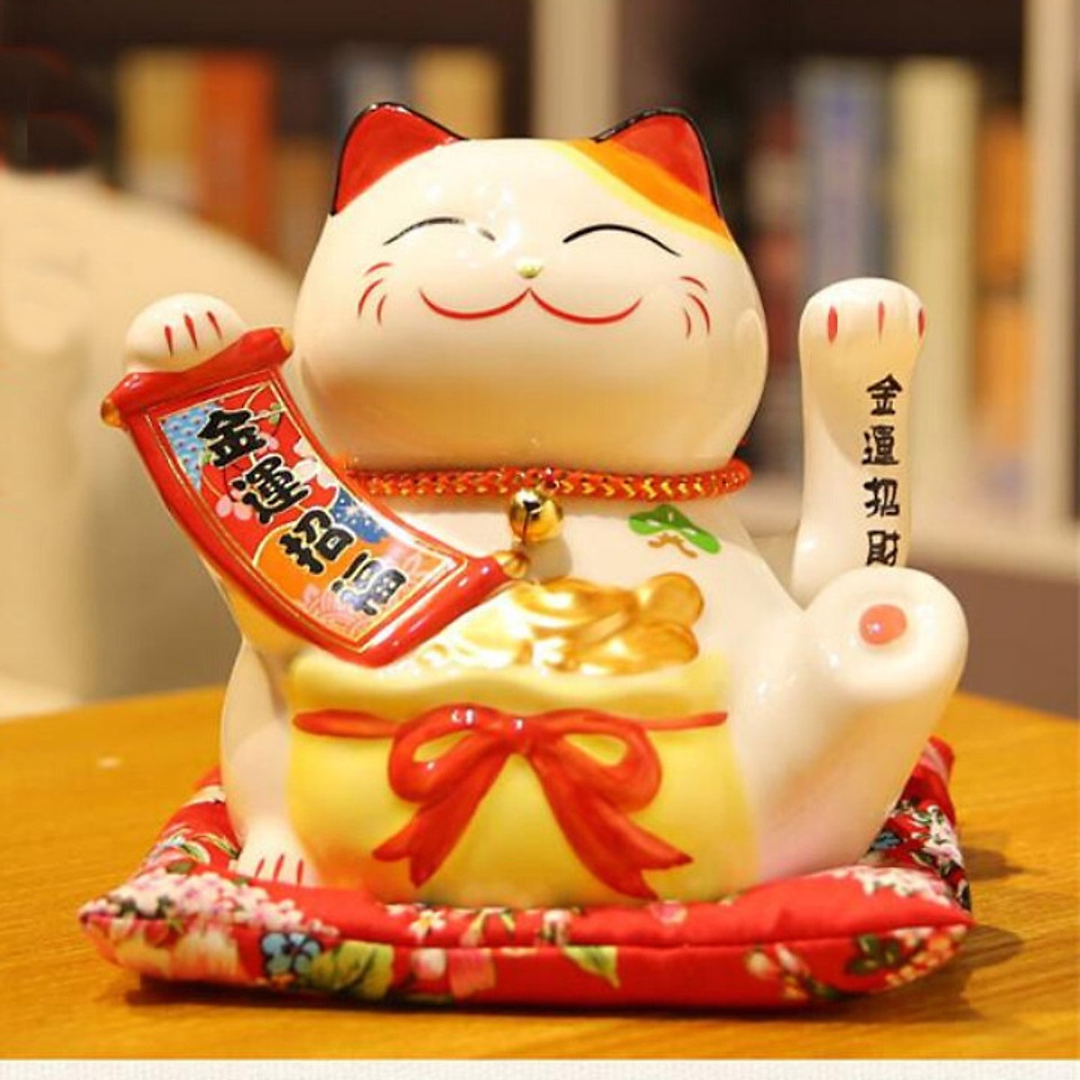 Mèo Thần Tài May Mắn Gốm Men Cao Cấp (16X14X16Cm)