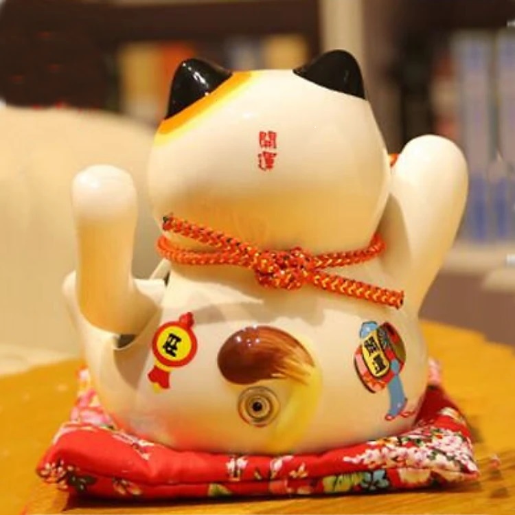 Mèo Thần Tài May Mắn Gốm Men Cao Cấp (16X14X16Cm)