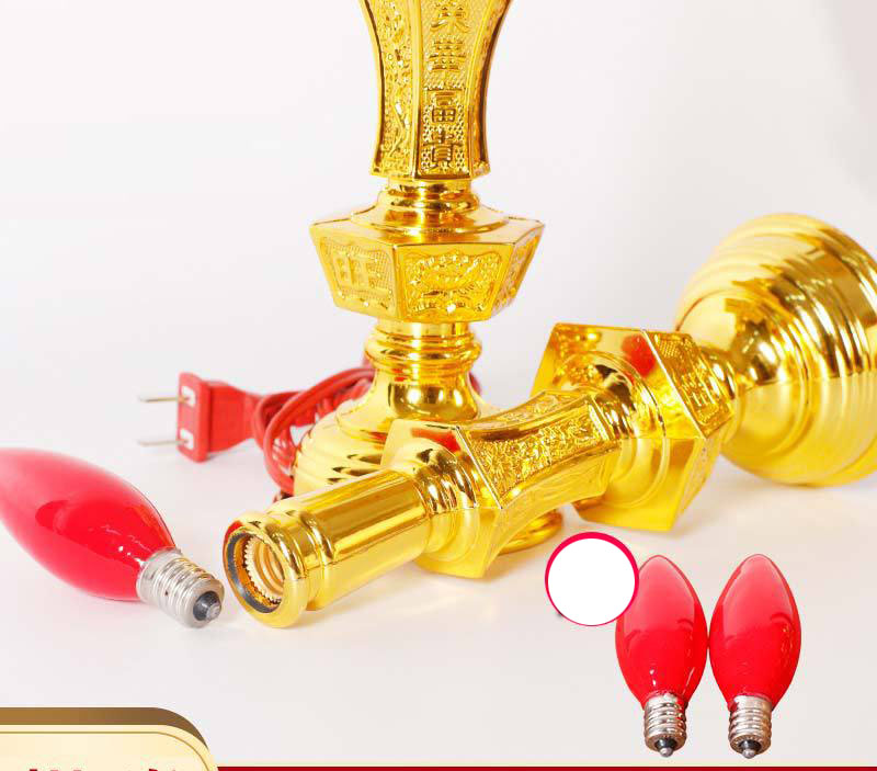 Cặp Đèn Thờ Đế Vàng Bóng Đỏ Có Công Tắc