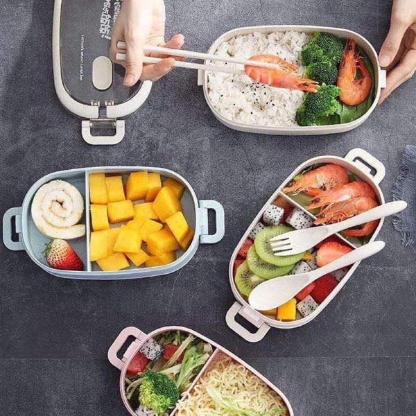 Hộp Đựng Cơm Lúa Mạch 2 Tầng + Tặng Kèm Đũa Muỗng Nĩa Hộp Đựng Cơm Lúa Mạch 2 Tầng + Tặng Kèm Đũa Muỗng Nĩa