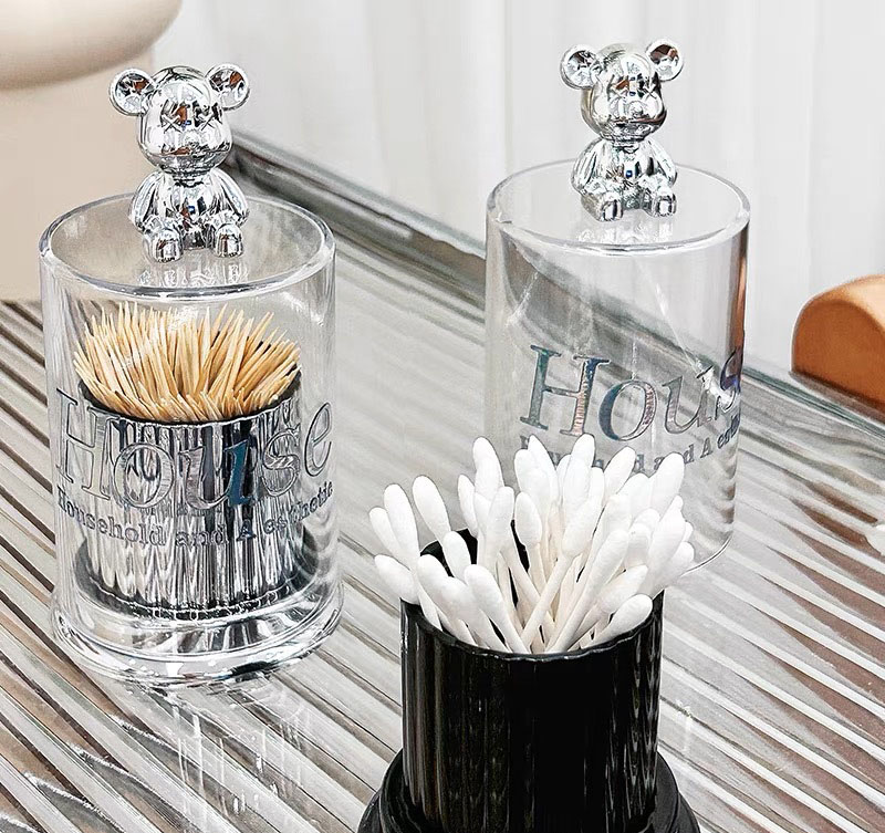 Hộp Đựng Tăm Decor Cực Sang Trọng, Phối Màu Xám Hoặc Đen Cùng Nắp Trong Suốt Hình Gấu