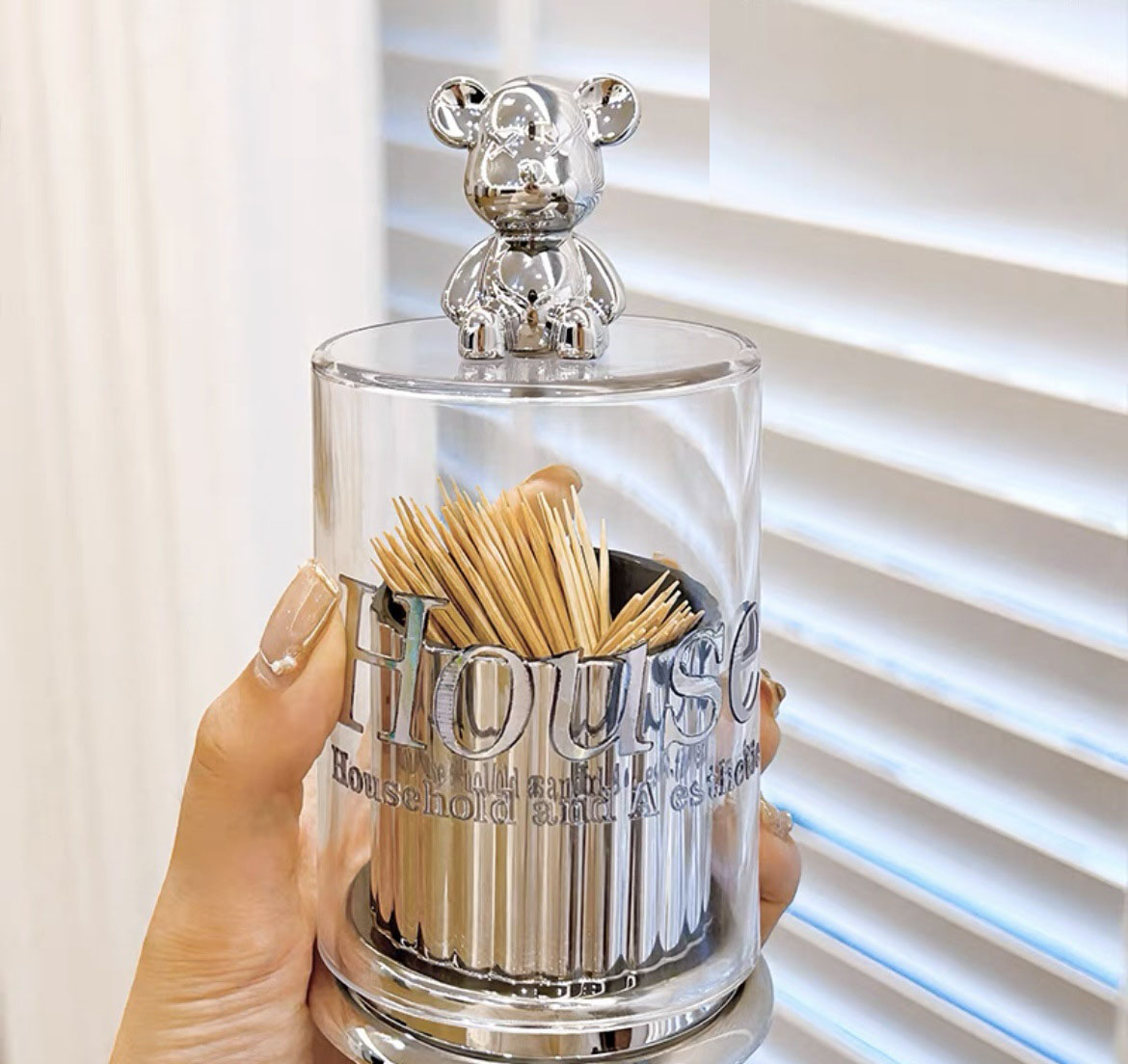 Hộp Đựng Tăm Decor Cực Sang Trọng, Phối Màu Xám Hoặc Đen Cùng Nắp Trong Suốt Hình Gấu