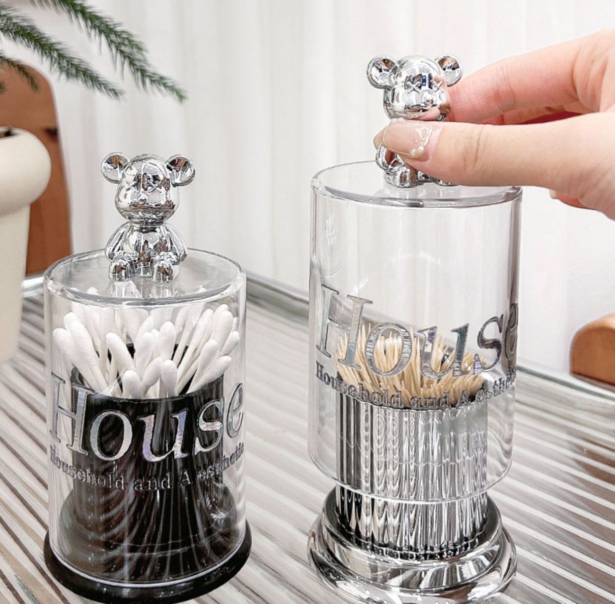 Hộp Đựng Tăm Decor Cực Sang Trọng, Phối Màu Xám Hoặc Đen Cùng Nắp Trong Suốt Hình Gấu