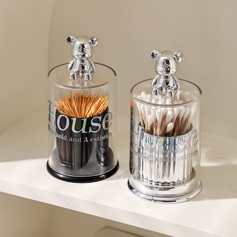 Hộp Đựng Tăm Decor Cực Sang Trọng, Phối Màu Xám Hoặc Đen Cùng Nắp Trong Suốt Hình Gấu