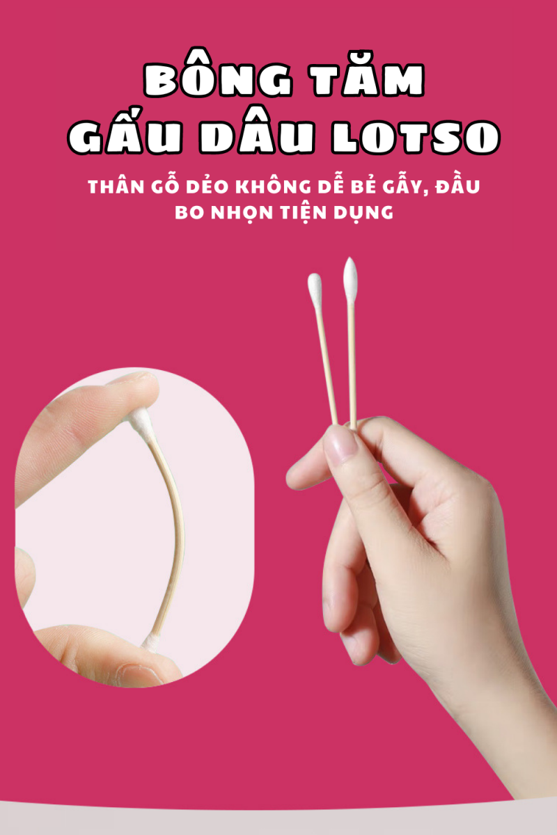 Hộp 300 Cây Bông Tâm Hình Gấu Dâu Tiện Dụng