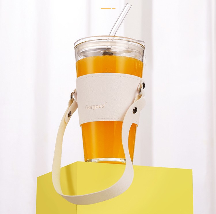 Cốc Thuỷ Tinh Quai Xách Dây Da Dung Tích 450Ml