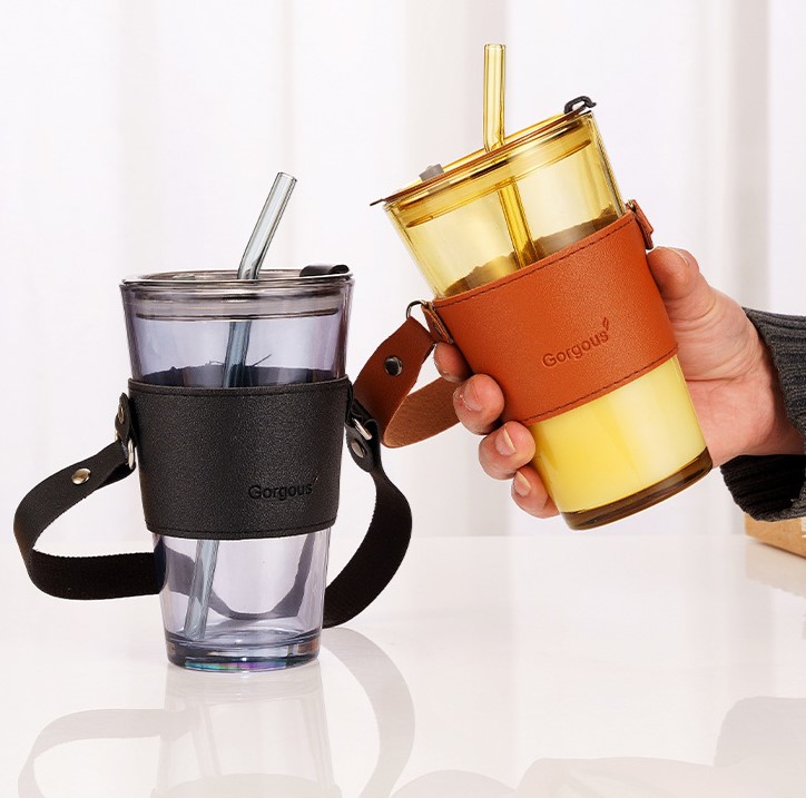 Cốc Thuỷ Tinh Quai Xách Dây Da Dung Tích 450Ml