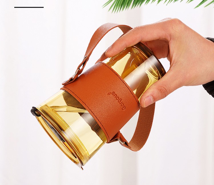 Cốc Thuỷ Tinh Quai Xách Dây Da Dung Tích 450Ml