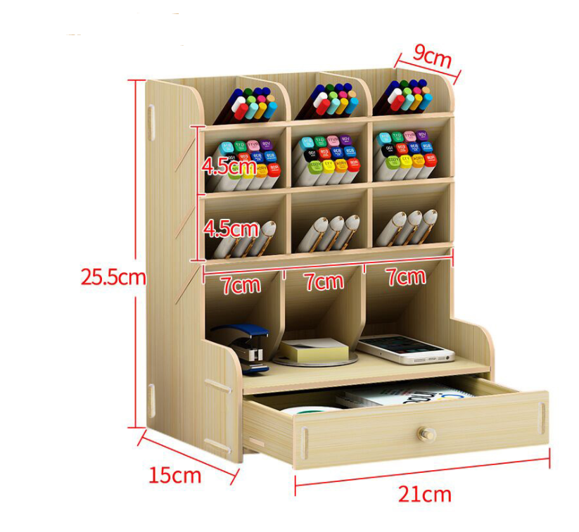 Kệ Đựng Bút 9 Ngăn Có Ngăn Kéo Dưới