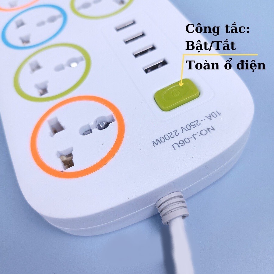Ổ Điện 6 Ổ Cắm, 4 Usb Dây 2,5M - Hình Chữ Nhật J06U Ổ Điện 6 Ổ Cắm, 4 Usb Dây 2,5M - Hình Chữ Nhật J06U