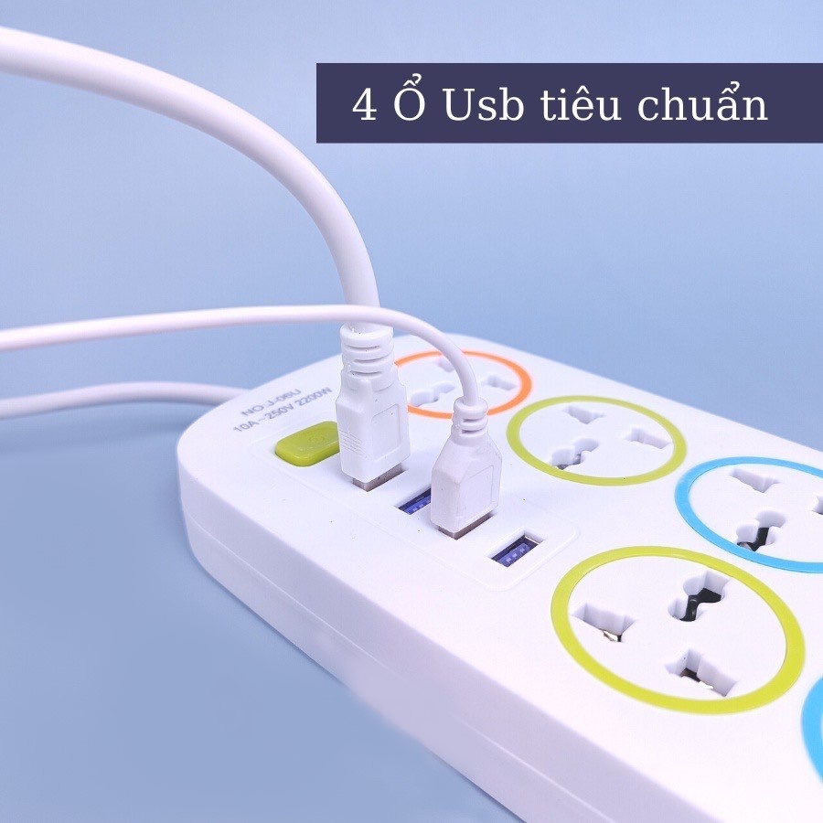 Ổ Điện 6 Ổ Cắm, 4 Usb Dây 2,5M - Hình Chữ Nhật J06U Ổ Điện 6 Ổ Cắm, 4 Usb Dây 2,5M - Hình Chữ Nhật J06U