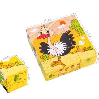 Bộ 9 Khối Gỗ Vuông Lắp Ghép 6 Mặt Hình Thông Minh Cho Bé