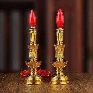 Cặp Đèn Thờ Đế Vàng Bóng Đỏ Sang Trọng 27x8cm