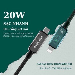 Cáp Sạc Nhanh Wekome PD20W Cổng Type-C Sang IP  Wdc-181 Dây Dài 1M